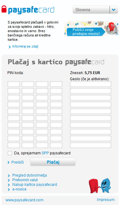 Obrazec za vpis več PIN kod paysafecard