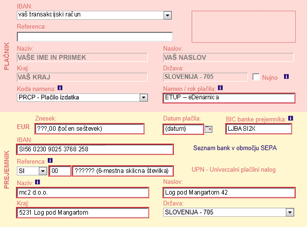 Primer nakazila z UPN nalogom preko sistema KLIK NLB